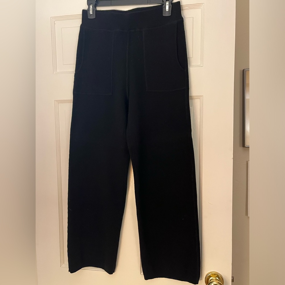 J Crew merino wool blend sweater knit cropped wide leg pants, XS, black
